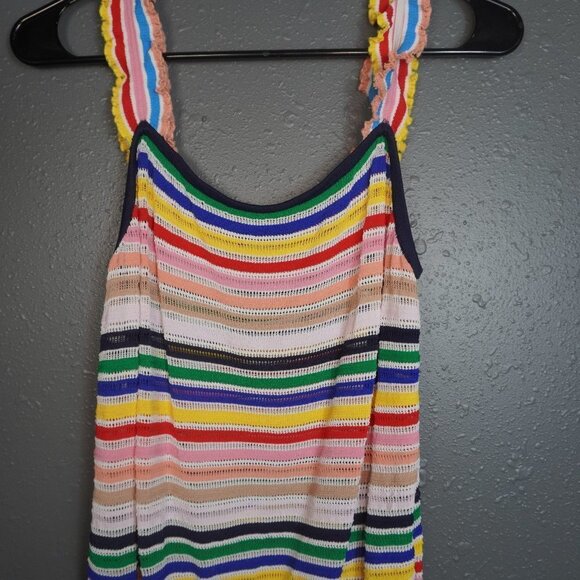 J.Crew Womens Ruffle Strap Tank Multicolor Stripe Knit Size 28Inch Pit To Pit - Picture 2 of 9